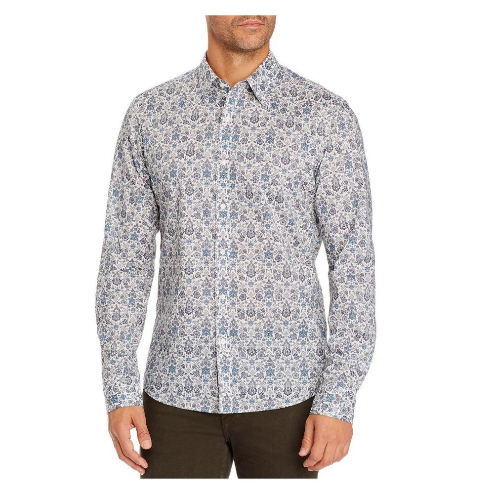 Michael Kors Men's Floral Long Sleeve Collared Slim Fit Button-Down Shirt - Picture 4 of 9